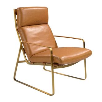 Angel Cerd&aacute; Camel Cowhide Leather Armchair with Gold Stainless
