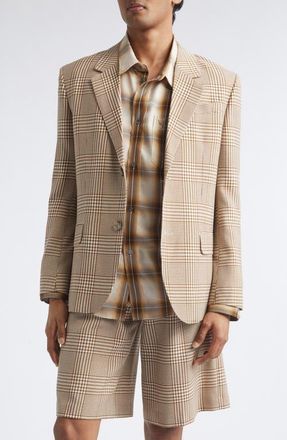 Ami Prince of Wales Plaid Virgin Wool Twill Jacket in Caramel/blanc Creme at Nordstrom, Size 52