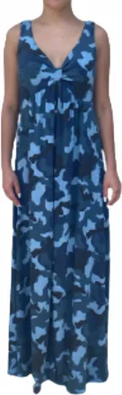 Melissa Masse V Neck Maxi Dress In Blue Camouflage