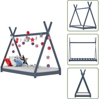 vidaXL Letto per bambini grigio - vidaXL Giroletto per Bambini Grigio in Massello di Pino 70x140 cm - Letto per bambini con tende