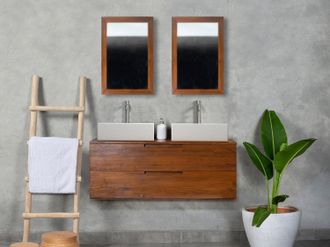 Vente-Unique Mobili per bagno sospeso con lavabo doppio 2 cassetti 115 cm in Teak scuro - BIMBING