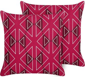 Beliani Beliani - Conjunto De 2 Cojines De Jard&iacute;n Almohada De Exterior 45 X 45 Cm Poli&eacute;ster Motivo Geom&eacute;trico Rosa Mezzano