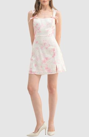 All in Favor Sequin Rose Print Bow Minidress in Ivory Mauve at Nordstrom, Size Medium