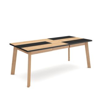 Skraut Home Skraut Home - Mesa Comedor, Mesa Fija Cocina Y Sal&oacute;n, 200, Para 10 Comensales, Patas De Madera, Estilo Moderno, Roble Y Negro
