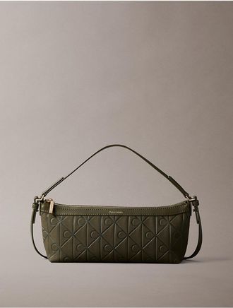 Calvin Klein Womens Allover Emblem Logo Long Shoulder Bag - Green