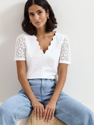 Phase Eight Freya Scallop V-Neck T-Shirt in White at Nordstrom, Size 12
