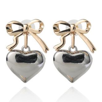 BCBGeneration Silver Heart Drop Earrings with Gold Bow Accent at Nordstrom
