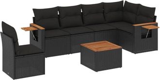 vidaXL Set De Comedor De Jard&iacute;n 7 Pzas Y Cojines Rat&aacute;n Sint&eacute;tico Negro Vidaxl