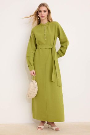 Trendyol Modest Dames Groen Effen Maxi Lang Casual A-lijn Modest Jurken