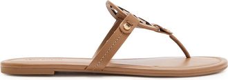 Tory Burch Miller Logo Leather Flip Flops - Tan - 37 (IT37/ UK4)