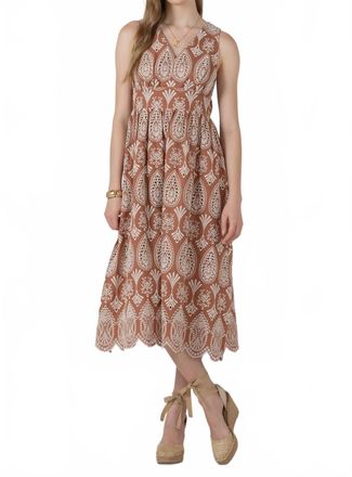 Dex Clothing Black Tape Eyelet Midi Dress In Sandy And Beige