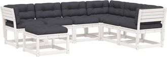 vidaXL Set Muebles Jard&iacute;n 7 Pzas Con Cojines Madera Maciza Pino Blanco Vidaxl