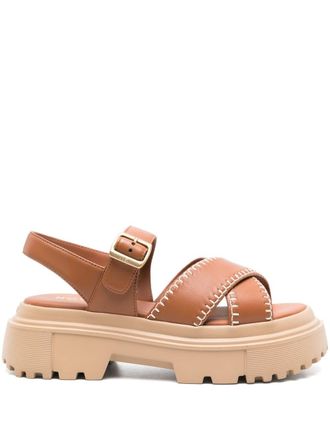 Hogan leather platform sandals - Brown