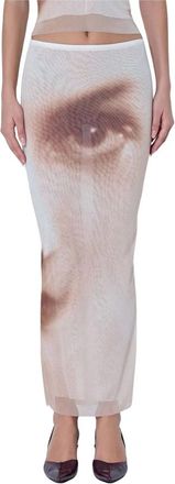 Jean Paul Gaultier Falda Larga de Malla con Estampado Facial - Skirts - Mujer - Beige - XS
