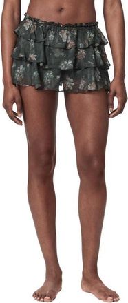 AllSaints Ruffle Silk Skort in Jardinia Deep Green at Nordstrom, Size 10