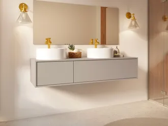 Vente-Unique Mobile bagno sospeso color beige con doppio lavabo rotondo - L150 cm - ISAURE II