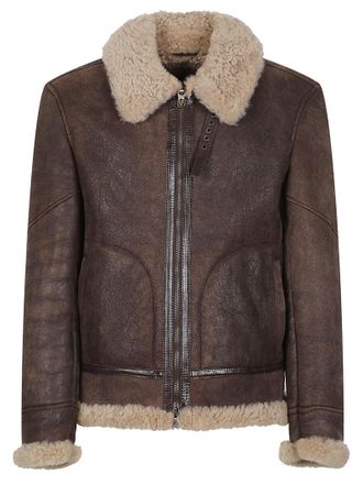 STEWART Sylvester Rich Brown Leather Aviator Jacket