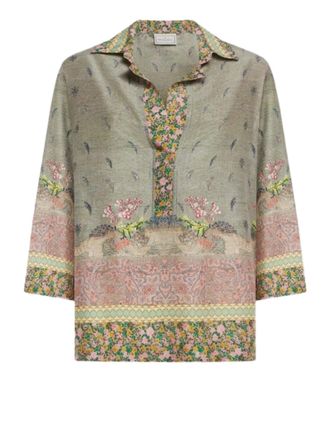 Pierre-Louis Mascia V-Neck Floral Print Relaxed Fit Shirt With Vintage Accents