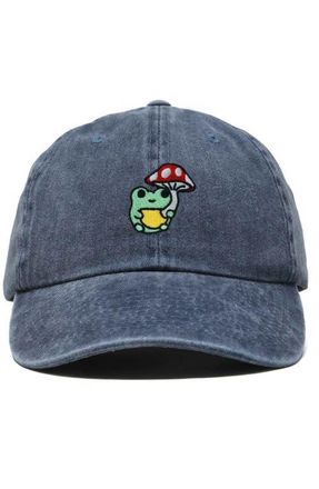 Dalix Mushroom Frog Embroidered Hat in Washed Navy Blue at Nordstrom