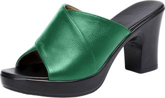 Generic Ladies Summer Fashion Platform High Heel Solid Color Slip Outdoor Wear Open Toe Large Size Comfortable Sandals (Green, 4.5)