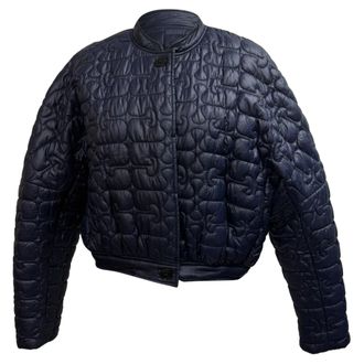 Ganni Ganni Quilted Cropped Jacket in Navy Blue Polyamide