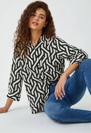 Roman Geometric Print Longline Shirt