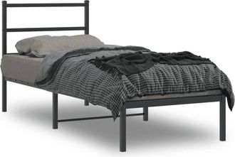 vidaXL Vidaxl - Metal Bed Frame without Mattress with Headboard Black 75x190cm