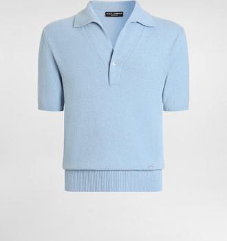 Dolce & Gabbana Smooth Knit Polo Shirt - Man Sweaters And Cardigans Azure 44