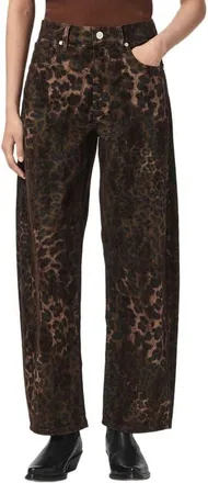AllSaints Sadie Leopard Print Barrel Leg Jeans in Leppo Brown at Nordstrom, Size 24
