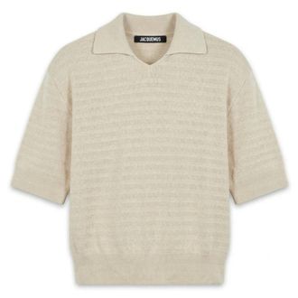 Jacquemus V-neck Knitwear, male, Beige, Size: M Le Polo Maille Chevron