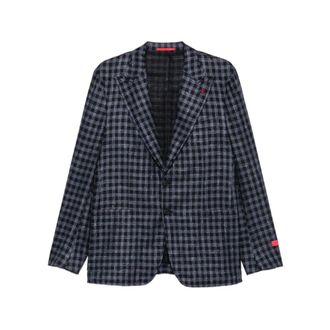 Isaia Gingham-Check Jacket - male - Isaia - Blazers - Blue - 2XL - Jackets