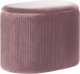 Beliani Puf con almacenaje terciopelo rosa 55 cm 35 cm 41 cm