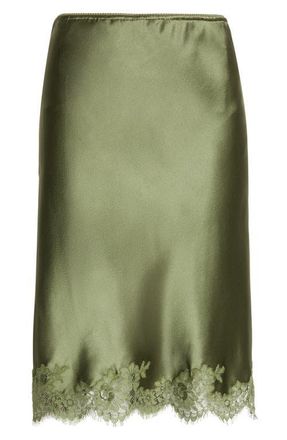 Saint Laurent Lace Trim Silk Satin Skirt in Khaki at Nordstrom, Size 10 Us