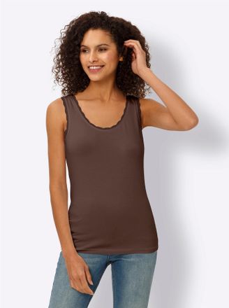 Heine Shirttop HEINE, Damen, Gr. 34, braun (schoko), 95% Viskose, 5% Elasthan, unifarben, Rundhals, Tops Shirttop