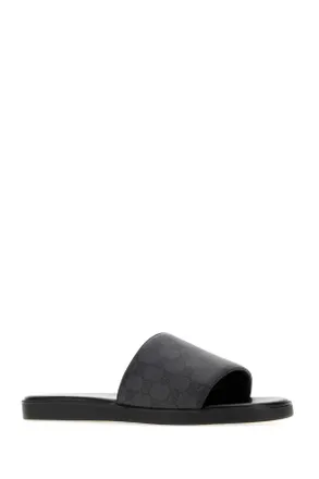 Gucci Mens Gg Canvas Slippers Blackblack Flat Shoes