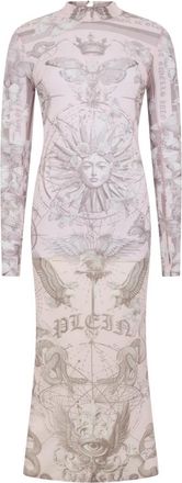 Philipp Plein Tulle Maxi Jurk Open Rug Vlinder Tattoo - Dames - Maxi kleedjes - Roze - L - Polyester - Kleedjes