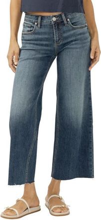 Silver Jeans Co Suki Embellished Pocket Raw Hem Crop Wide Leg Jeans in Mix Tape at Nordstrom, Size 24 27