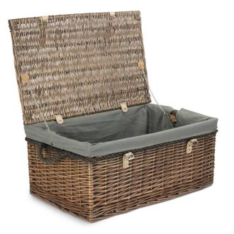 Red Hamper 62cm Antique Wash Picnic Basket Grey Cotton Lining