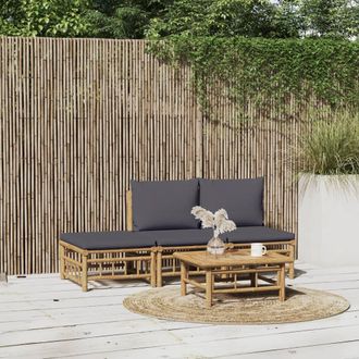 vidaXL Set De Muebles De Jard&iacute;n 4 Piezas Bamb&uacute; Con Cojines Gris Oscuro Vidaxl