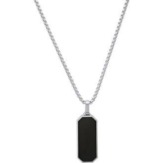 HMY Jewelry Mens Simulated Onyx Dog Tag Pendant Necklace in Silver/Black at Nordstrom Rack