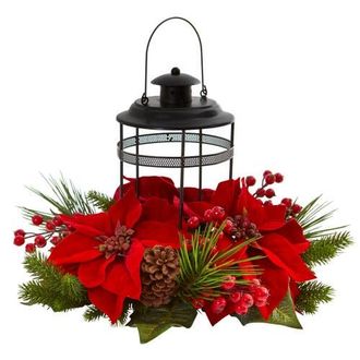 Nearly Natural Poinsettia Berry Pine Artificial Arrangement Candelabrum in Red at Nordstrom