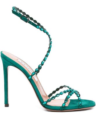 Aquazzura 110mm crystal-embellished slingback sandals - women - Calf Leather/Calf Leather/Calf Suede - 37.5 - Green