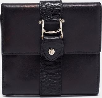 Aigner Black Leather Trifold Compact Wallet