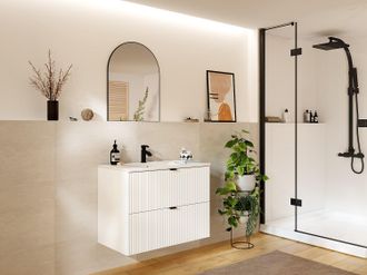 Vente-Unique Mobile per bagno sospeso con scanalature e lavabo da incasso L80 cm Bianco - ZEVINI