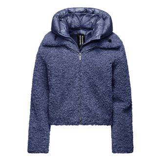 Bomboogie Down Jackets, female, Blue, Size: M Short Bimaterial Coat with Detachable Hood