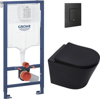 GROHE Marco De Soporte Rapid Sl + Inodoro Sat Sin Brida Negro Mate + Asiento Con Cierre Suave + Placa Negro Mate (rapidsl-blac