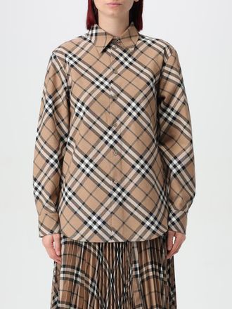 Burberry Womens Oversized Plaid Shirt - Tan Wool - Size 6 UK