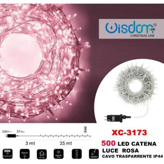 Trade Shop Trade Shop - Cadena De Luz 500 Led Luci&eacute;rnagas Luz Rosa Cable Transparente Ip44 Xc-3173