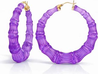 Gold & Honey Womens Lucite Bamboo Hoop Earrings In Purple Grape