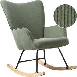 Beliani Sill&oacute;n Mecedora De Pana C&oacute;modo Respaldo Ancho Con Reposabrazos Patas De Metal Negras Sal&oacute;n Dormitorio Verde Arset